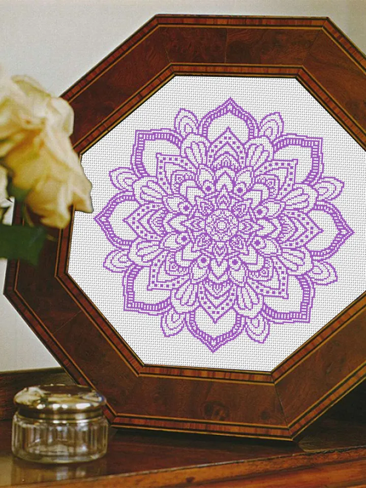 Flower mandala cross stitch pattern PDF download Mandala ornament cross stitch chart, Floral mandala pattern digital PDF, Home decor #M231