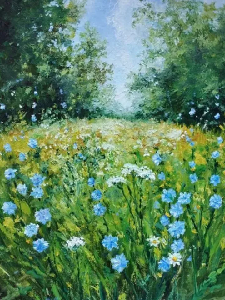 Painting on canvas “Summer meadow”, oil, size 24 x 18 cm