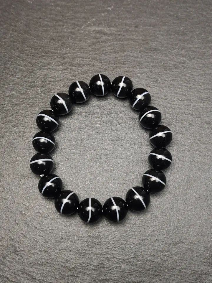 Gandhanra Vintage Tibetan Wrist Mala,Authentic Black Agate Medicine Buddha Bhaisajyaguru Prayer Beads Bracelet for Meditation,0.4&quot; - 0.63&quot;