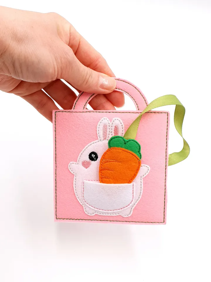 Bunny Quiet Book Page ITH Embroidery Design, Carrot Pocket Felt Activity Page, Toddler Travel Toy Pattern, 4x4 Hoop