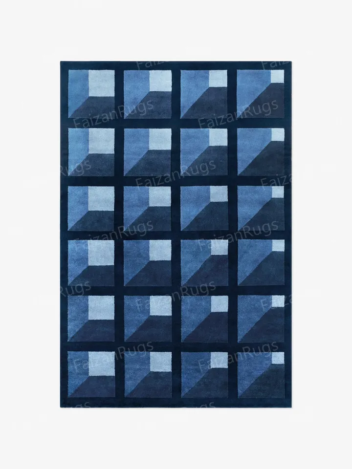 8x10 | Handcrafted Tufted Carpet | Blue-color Area rug | Wool Carpet | Living Room Bedroom Hall Dining Room Indoor Use Any Room