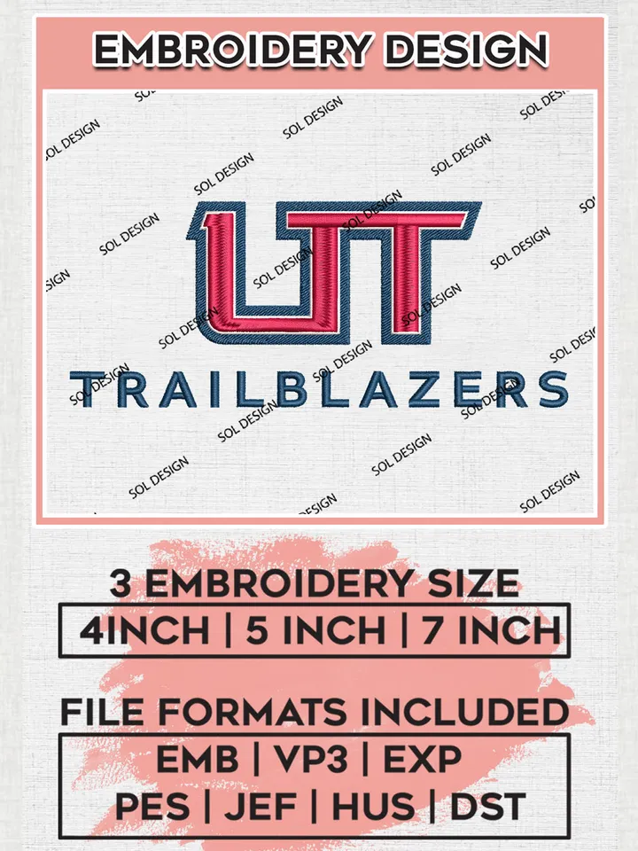 UT Trailblazers Football Team Word Logo Embroidery Design Files, NCAA Utah Tech Trailblazers Machine Embroidery, NCAA Teams, Game Day, 3 sizes, NCAA Machine embroidery designs, Digital Download