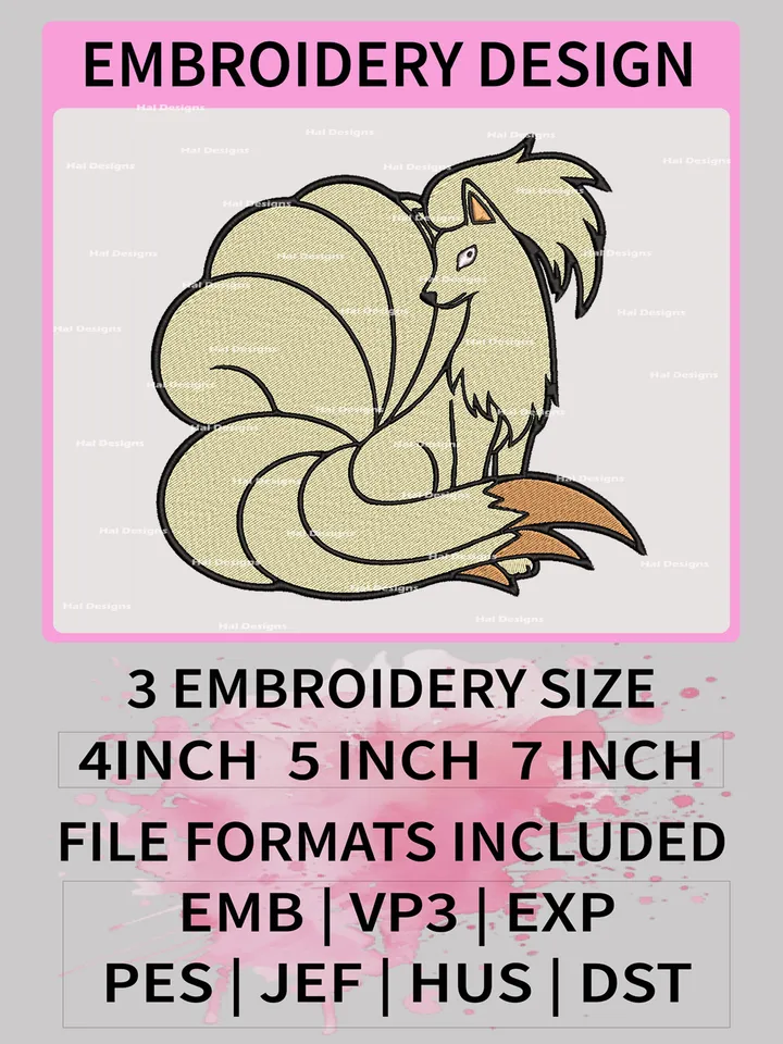 Pokemon Ninetales Embroidery Design, Pokemon Dmbroidery, Anime Design, Embroidery file, Digital download