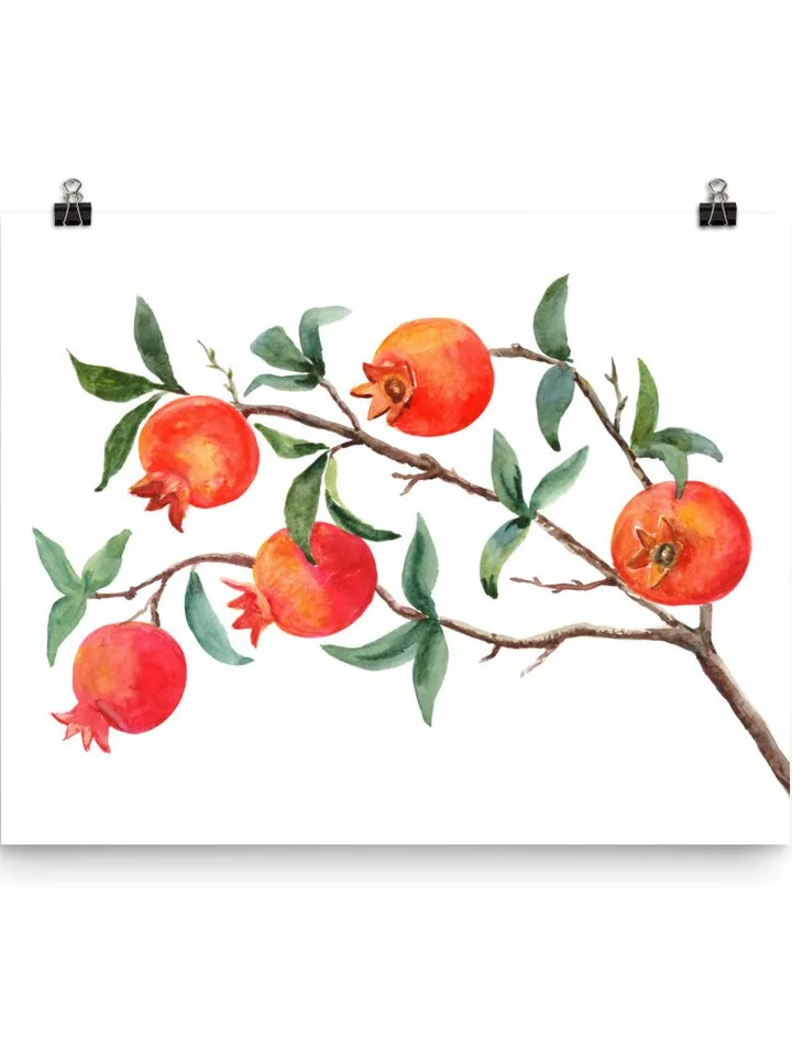 Pomegranate Tree Watercolor Painting Art Print ,Fruit Art Print ,Rustic Kitchen, Kitchen Artwork ,Botanical Print Tree Artwork,Red Art Print