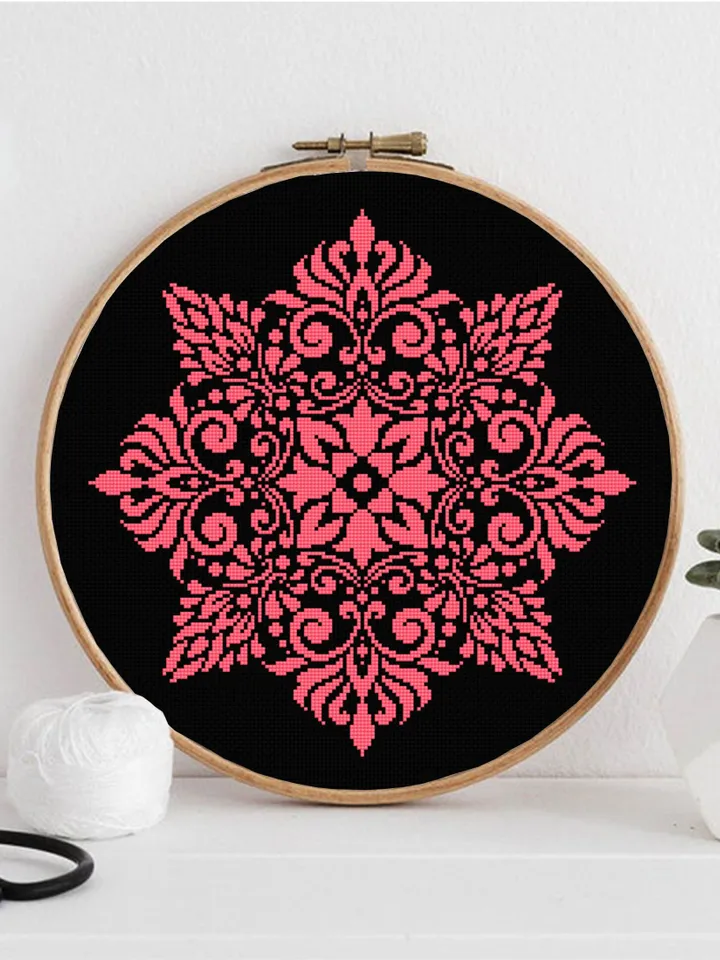 Flower mandala cross stitch pattern PDF download Monochrome cross stitch chart, Simple mandala pattern digital PDF, Mandala ornament #M258