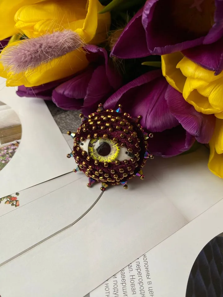 Medieval style yellow eyeball brooch, yellow Dragon Eye