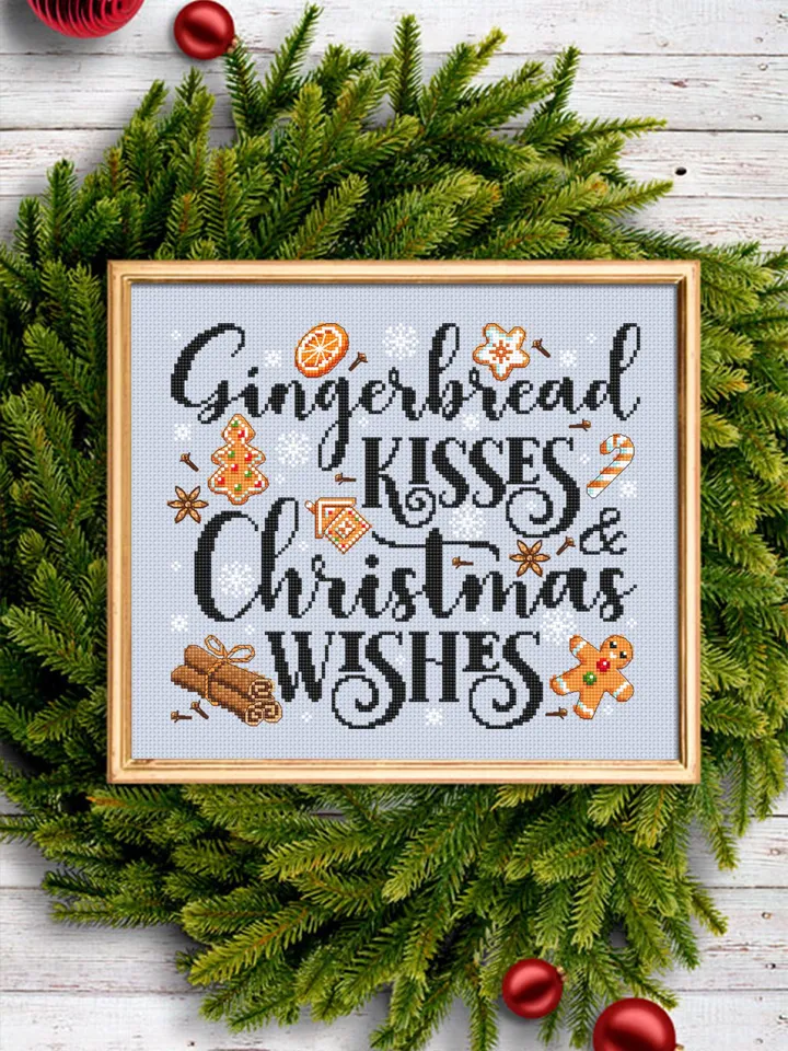 Christmas gingerbread cross stitch pattern PDF download Gingerbread kisses and christmas wishes, Merry Christmas pattern digital PDF #N169