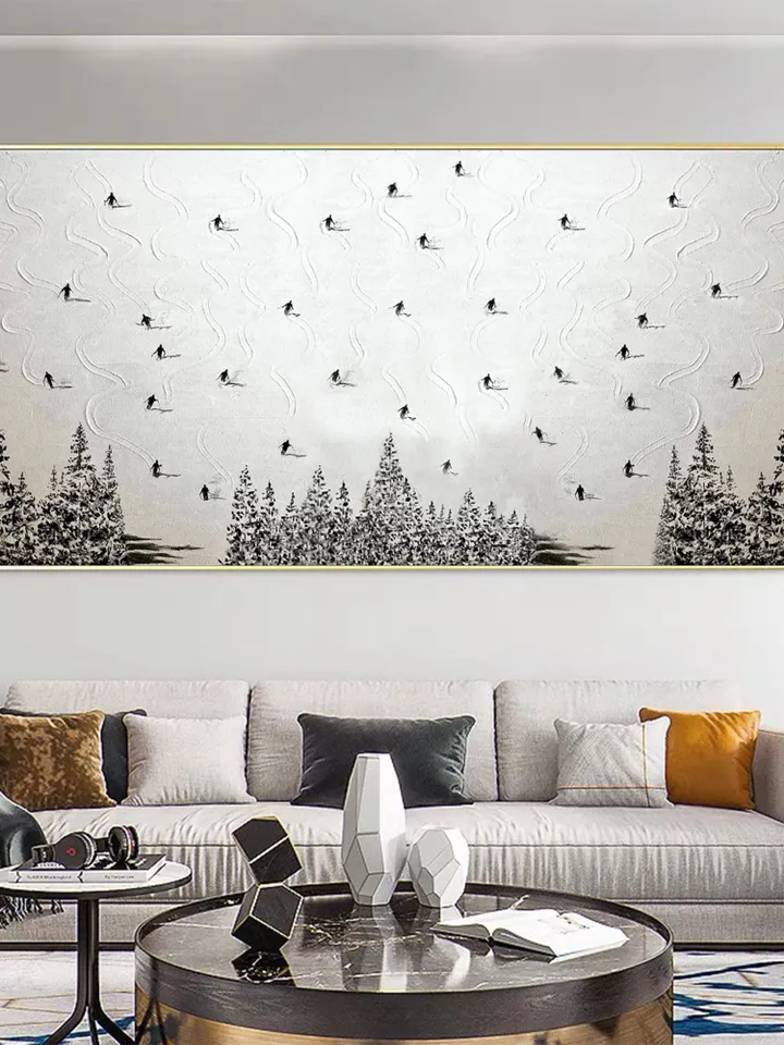 Large Original Ski Sport Painting on Canvas, Texture Wall Art, Skier on Snowy Mountain Art White Snow Skiing Art Custom Painting, Home Decor