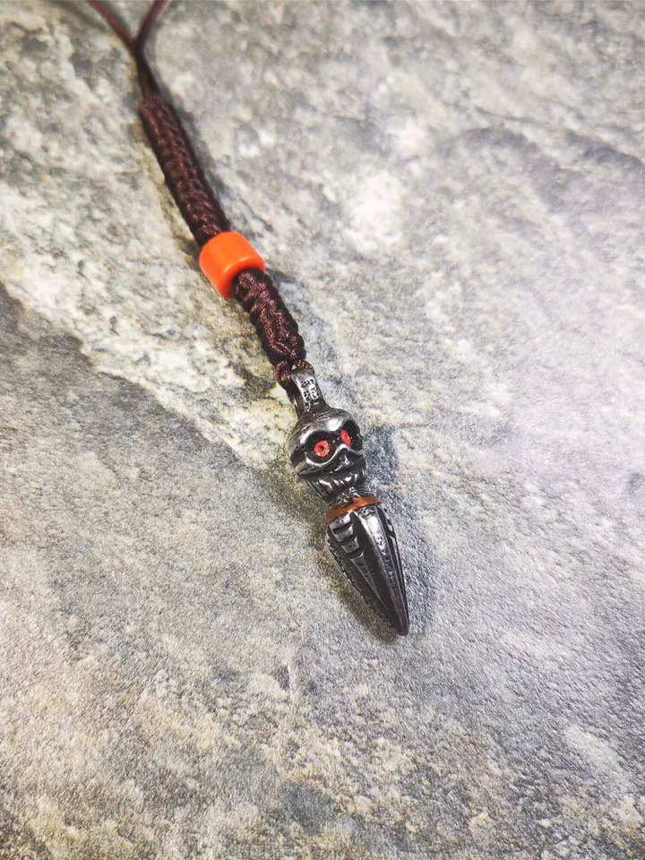 Gandhanra Handmade Skull Phurba Amulet,Kila - Dorje Phurba,Tibetan Budhist Ritual Implement Pendant,Made of Cold Iron,1.4"