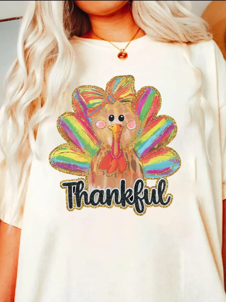 Colorful Coquette Turkey Png, Glitter Turkey Thanksgiving Png, Thankful Png, Dalmatian Dots Bow Fall Png, Hand Drawn, brushstroke