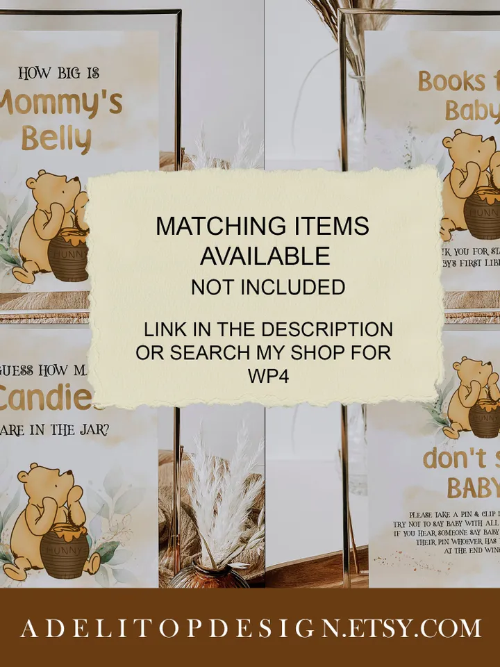 Classic Winnie Pooh Baby Shower Digital Invite; Girl Baby Shower Evite; Gentle Rose Baby Shower Evite; Honey Bear Evite; Winnie Template