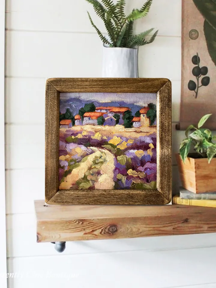 Lavender Fields Painting Tuscany Original Art Landscape Oil Painting Impasto Small Artwork 6x6 Tuscan Serenity Painting Wild Flowers