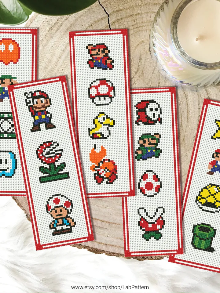Super Mario Bundle of 5 Bookmarks Cross stitch pattern | Embroidery Pattern | Instant Download | Embroidery Designs