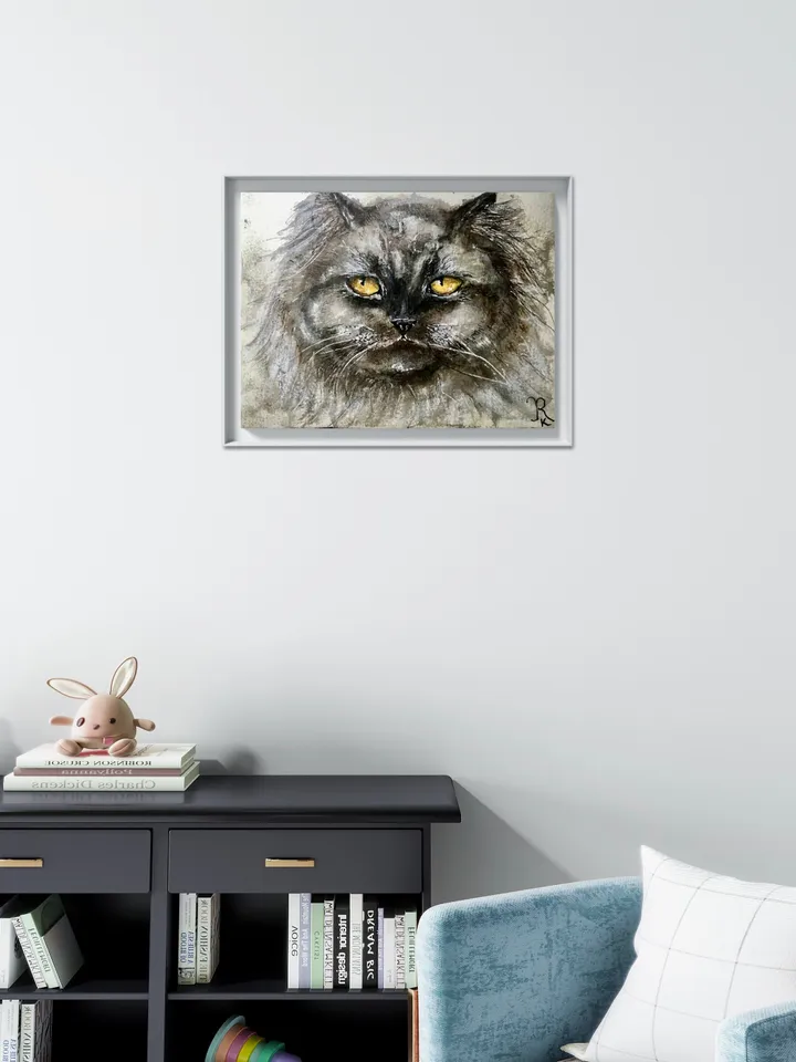 Black Persian cat painting,original watercolor painting,cat original painting,animals wall art,cat lovers gift,home decor wall art.