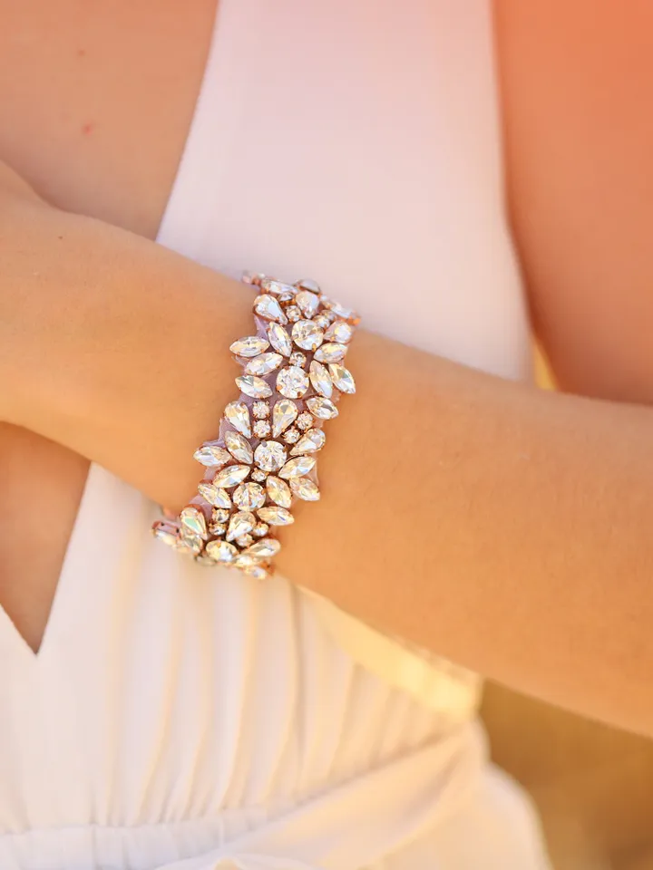 Silver | Rose Gold Bridal Cuff, Crystal Wedding Cuff, Crystal Bridal Bracelet, Rhinestone Cuff Bracelet, Vintage Wedding Jewelry Jewellery