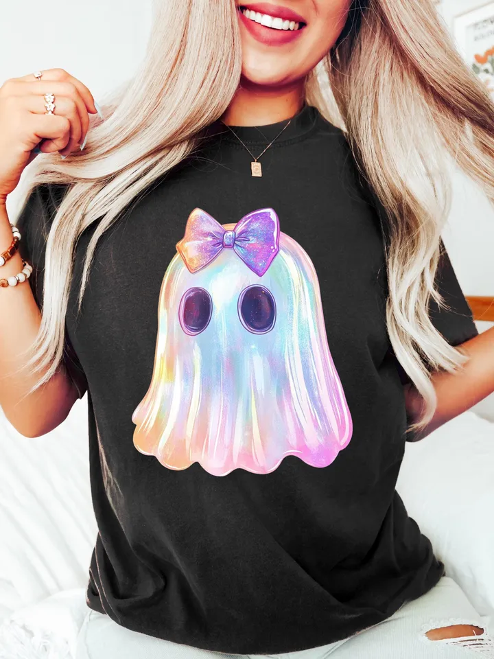 Retro Disco Iridescent Ghost Sublimation PNG Cute Disco Ghost PNG Retro Cute Ghost PNG Glitter Ghost Adorable Ghost Png Spooky Vibes Png