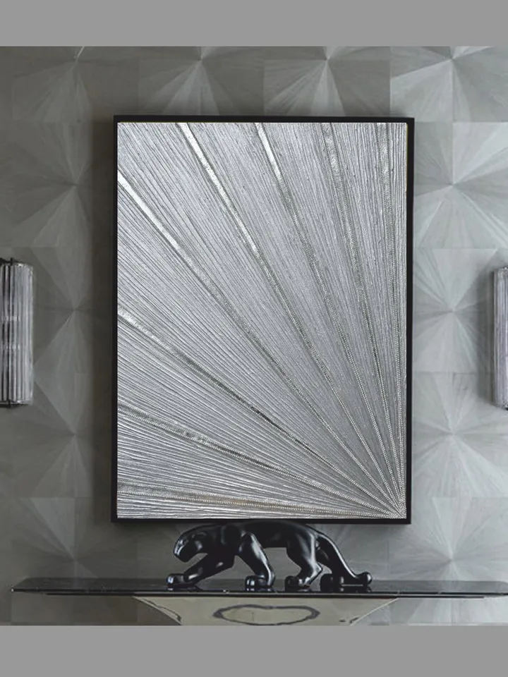 Glittery Silver Painting Textured artwork Abstract Wall Art with crystals Silver wall decor by Juliya JC