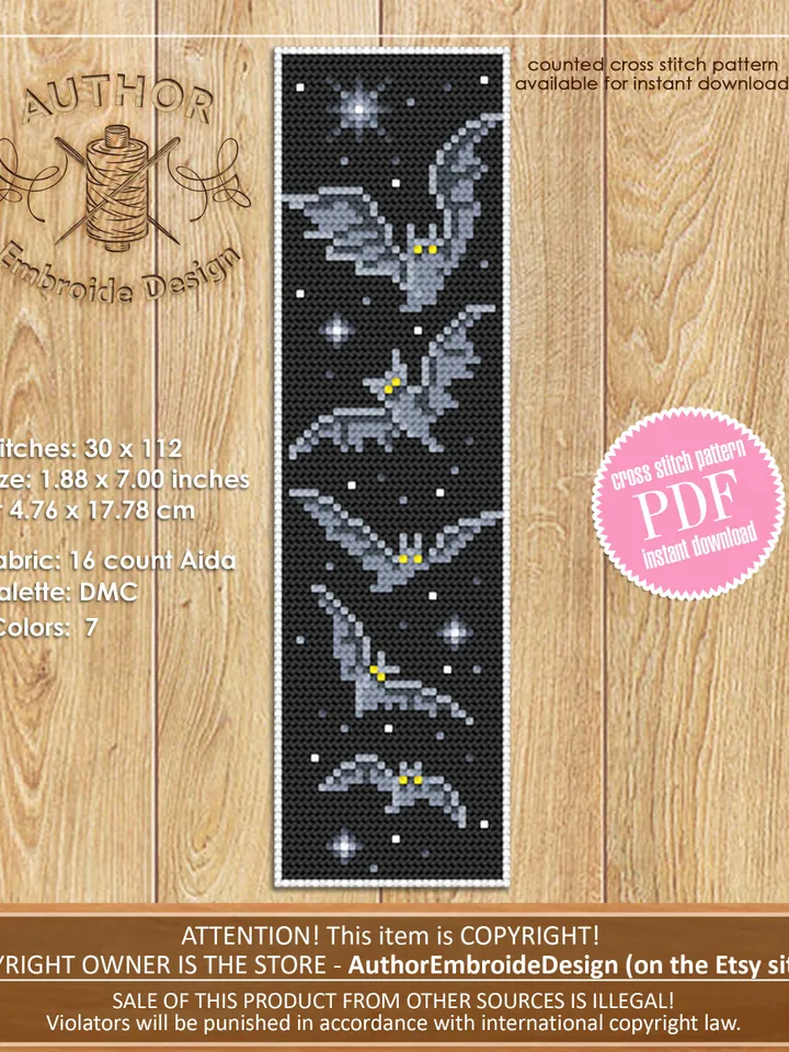 Halloween bookmark set cross stitch pattern PDF download Halloween pumpkin cross stitch, Bookmark pattern digital PDF, Black cat, Bat #B235