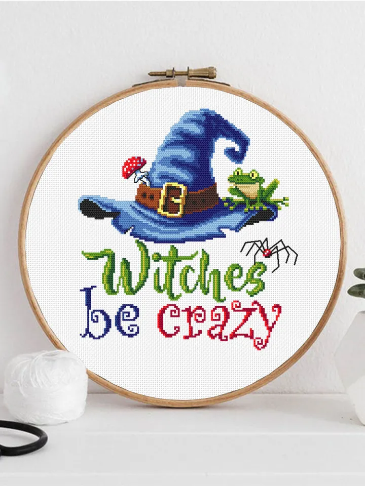 Witches be crazy cross stitch pattern download PDF Halloween witch cross stitch chart, Cute Halloween pattern digital PDF Witches decor #H47