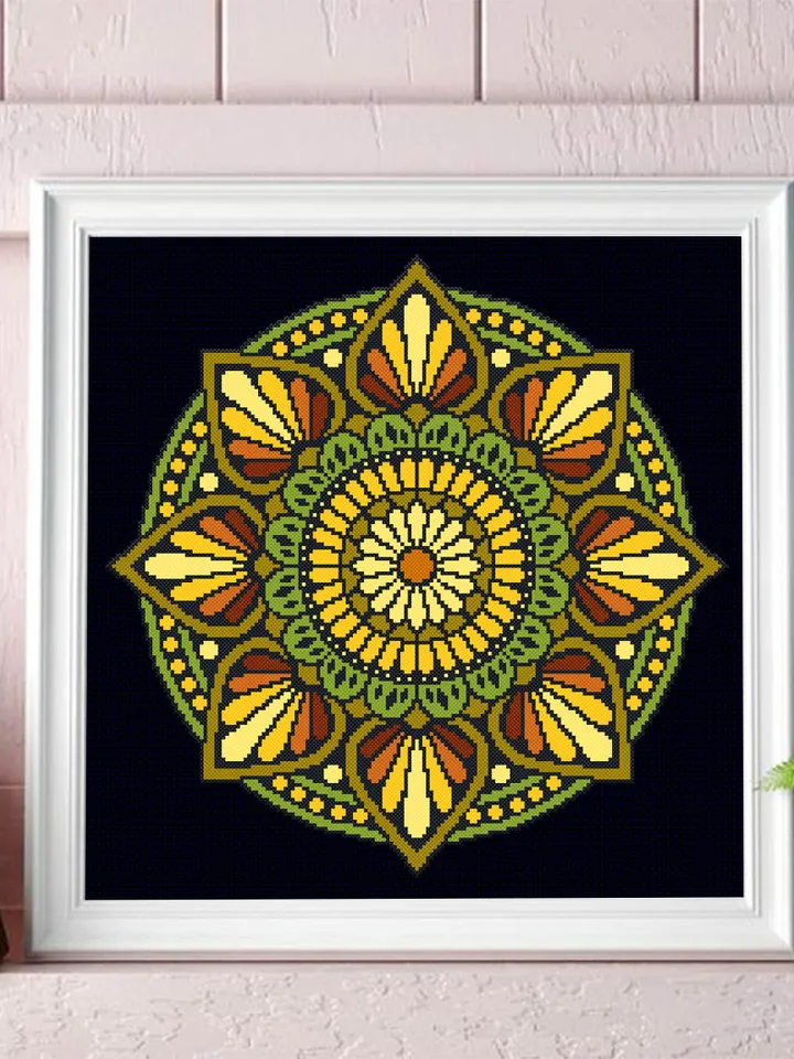 Boho mandala cross stitch pattern PDF download Mandala ornament cross stitch chart, Mandala pattern digital PDF, DIY Home decor #M125