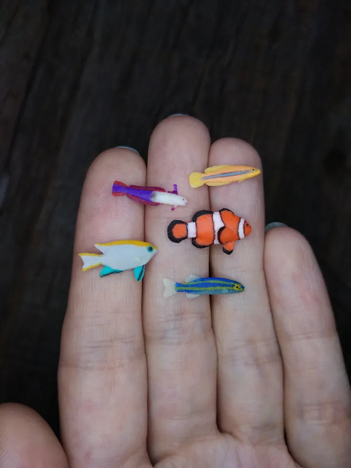 Set of miniature clay sea creatures, tiny animal for diorama, dollhouse or resin art