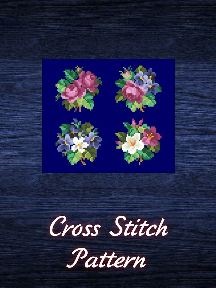 Antique Cross Stitch Pattern Miniature Bouquets Digital Download PDF