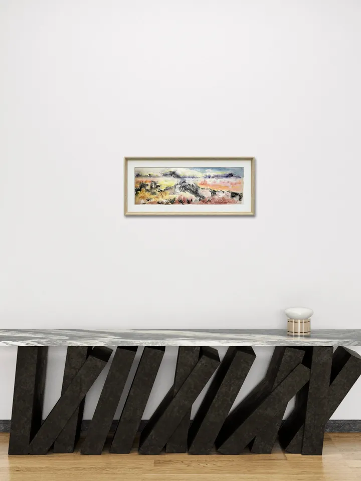 Set of 2 semi-abstract landscapes,original watercolor panoramic paintings,seascape,mountains wall art,modern home decoration,art gifts.