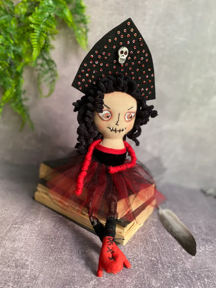 Vampire Textille Doll, Decoration Doll, Gothic Doll, Handmade, Halloween decor, Magic Gift