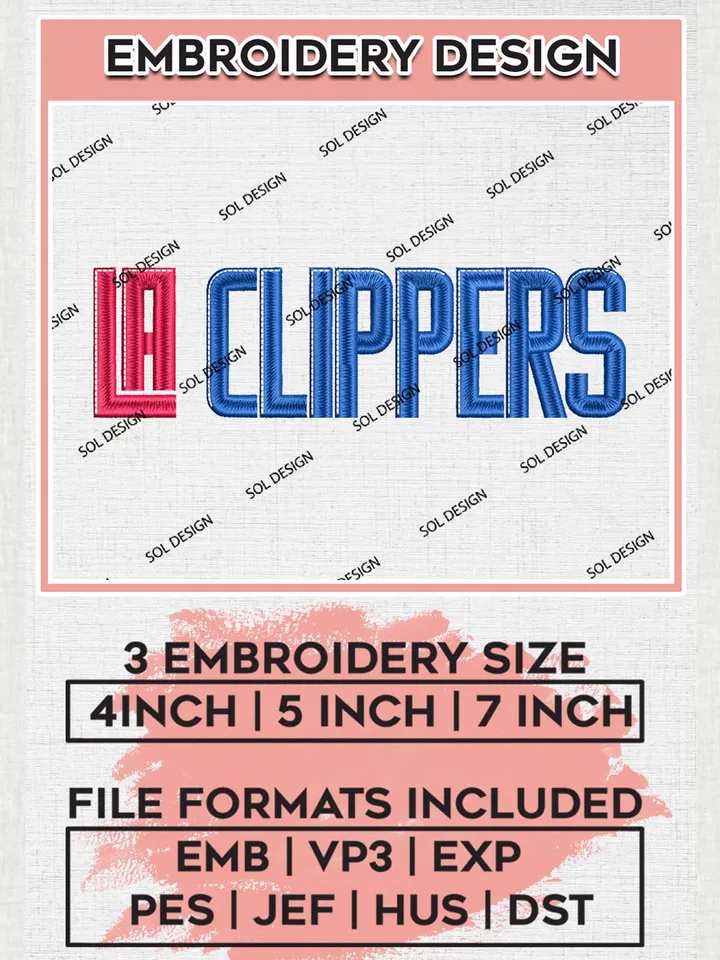 LA Clippers Text Logo Embroidery Designs, NBA Logo Embroidery Files, NBA Clippers, Machine Embroidery Design File, Instant Download, Digital Download