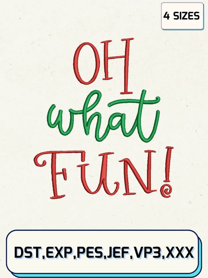 Oh What Fun Christmas Embroidery Design Files,Christmas Embroidery Designs,Machine Embroidery Files,4 Sizes