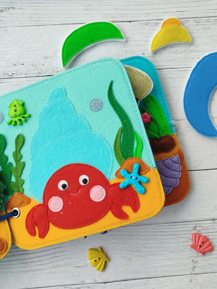 Sea Animals Quiet book pattern PDF & Tutorial, Felt book pattern svg, DYI Quiet book ideas, Sensory toys, Pdf felt sewing pattern toddler