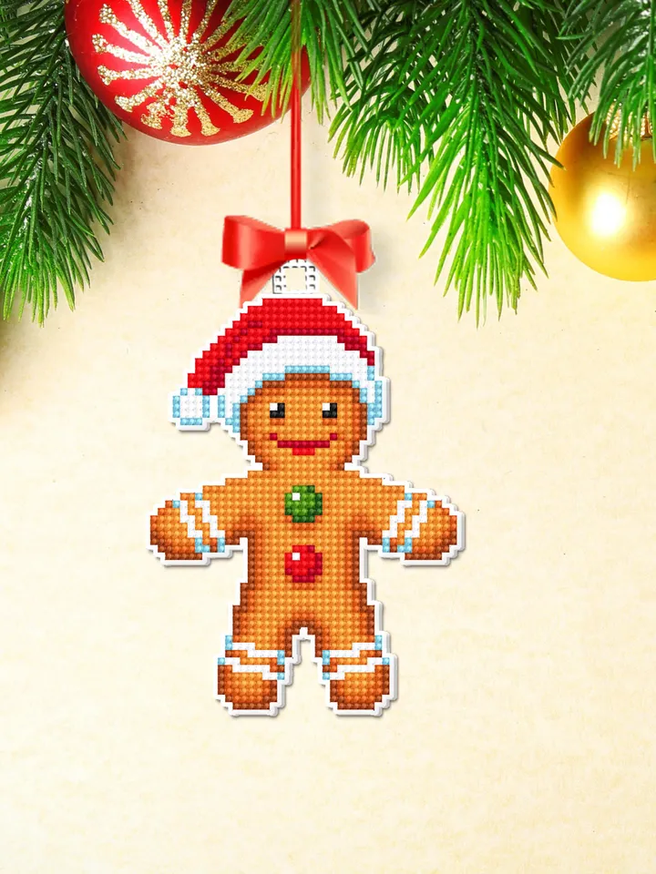 Christmas gingerbread man cross stitch pattern PDF download, Double-sided Christmas tree decor for plastic canvas, Sweet Christmas #N118