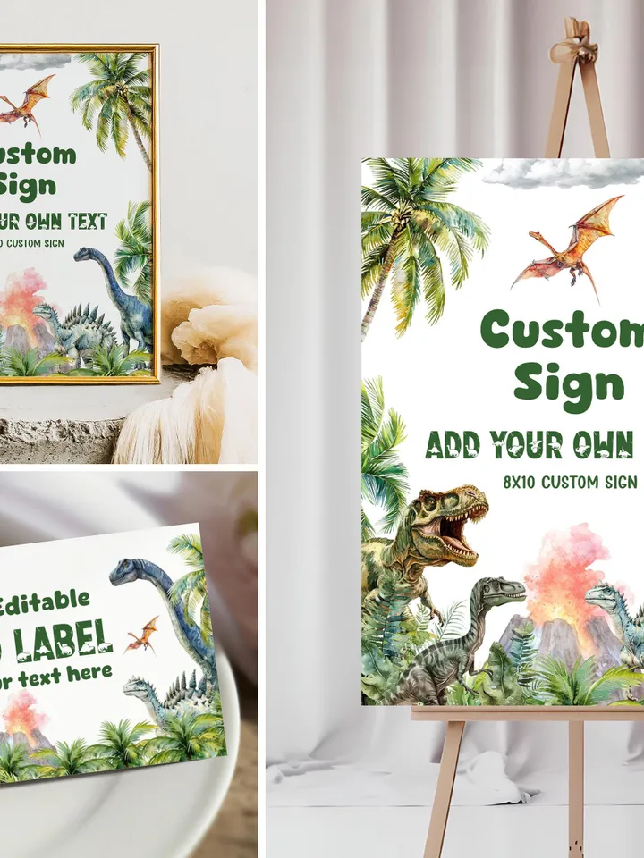 Dinosaur 1st Birthday Invitation Bundle, Dinosaur Birthday Invite, 1st Birthday Boy, Dino Party Decorations Printable, Dino Birthday - i100
