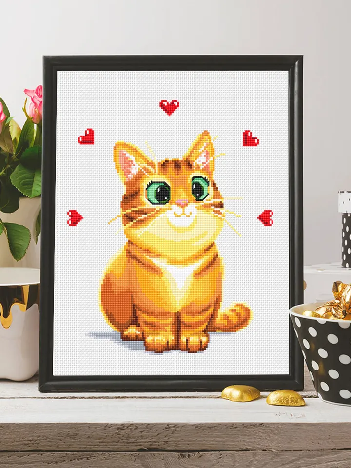 Cute orange cat cross stitch pattern download PDF Animal cross stitch chart, Cat embroidery PDF, Kitten cross stitch, Gift for cat lover #K1