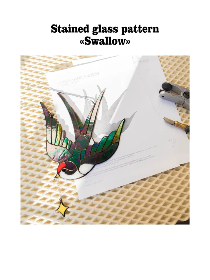 Digital stained glass bird pattern
