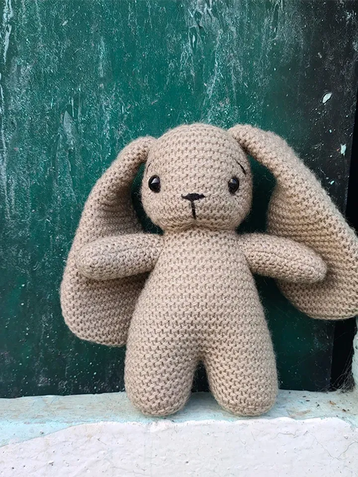 Handmade Knitted Baby Bunny Plush Toy – Adorable Crochet Rabbit Doll (15 cm)