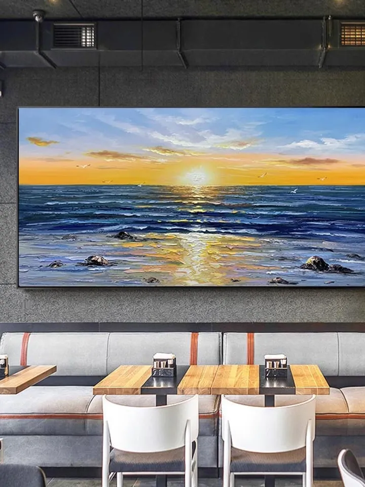 Seascape oil painting, Sunrise painting, Sea painting, Extra large oil painting, Sky oil painting, Canvas art, Art decoration, Bedroom art