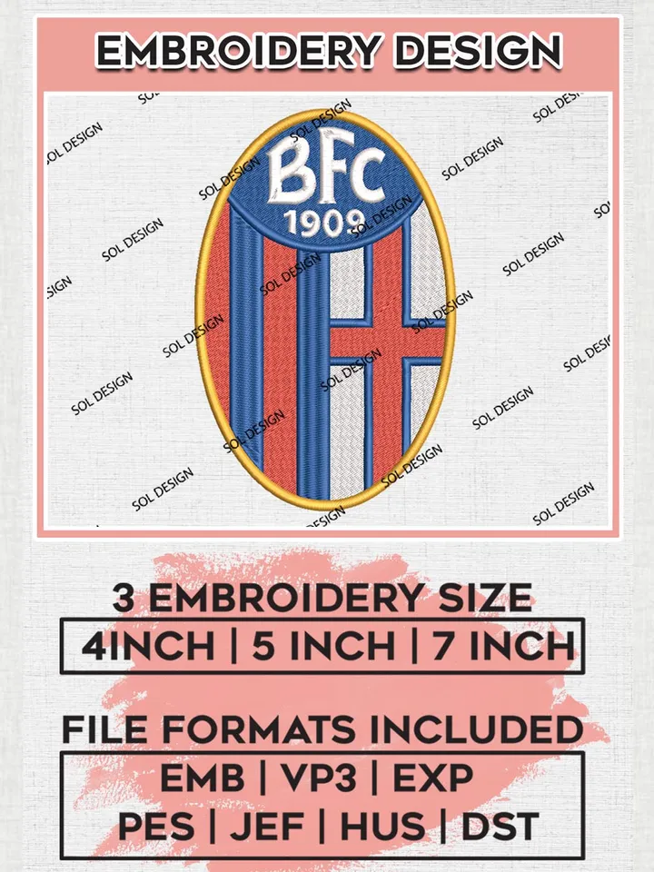 Bologna Logo Embroidery Design, Serie A Embroidery files, Serie A Bologna Teams, Football, Digital Download