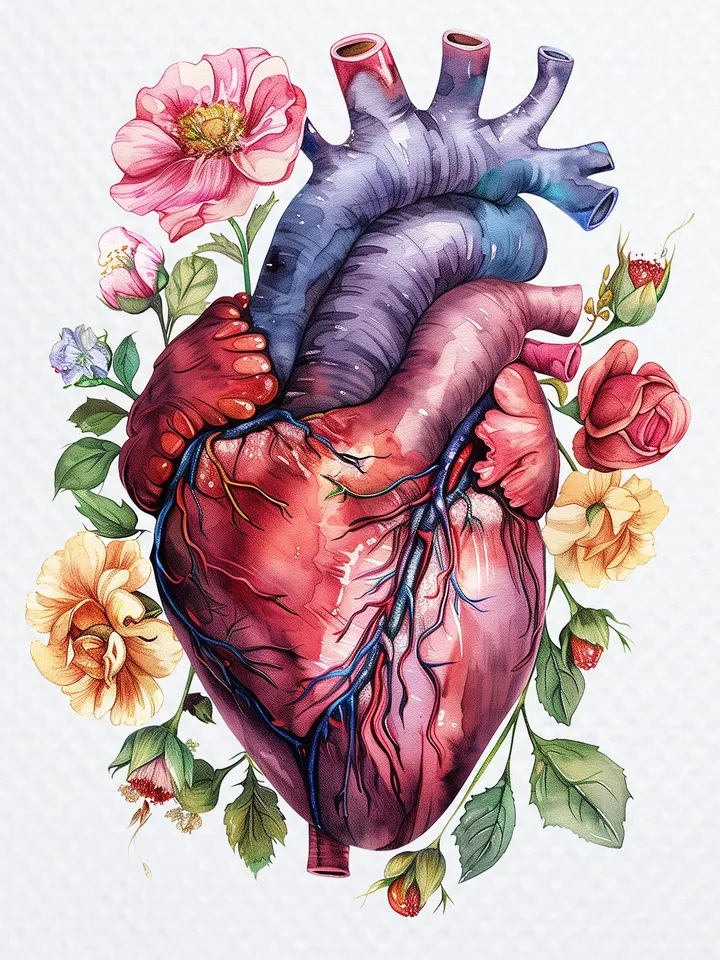 10 Floral Human Heart PNG Clipart, Printable Watercolor Anatomical Heart clipart for sublimation, Digital download, Paper craft, journals