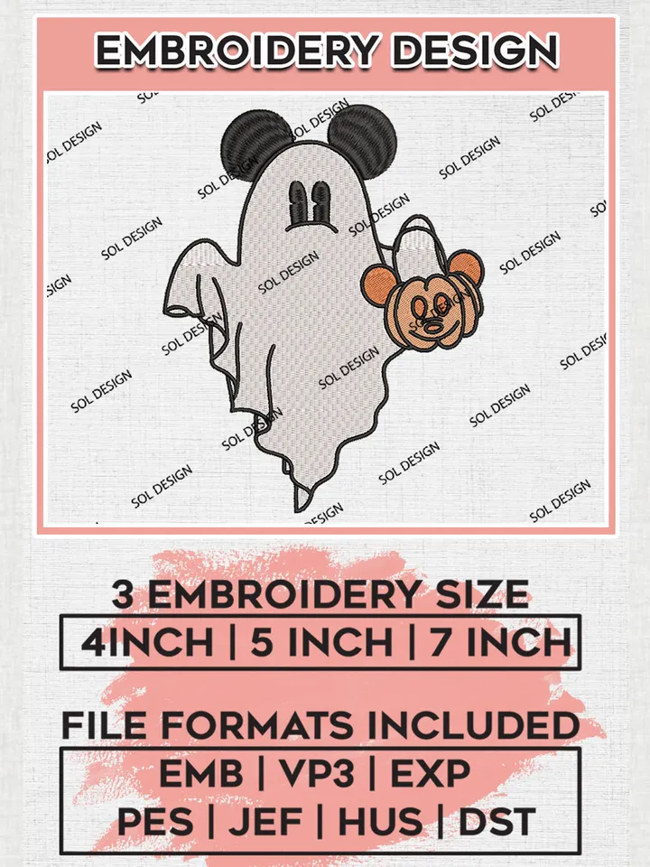 Halloween Mickey Mouse Flying Ghost Embroidery designs, Disney Halloween Machine embroidery designs, Cute Ghost embroidery files, Trick Or Treat Machine Embroidery Digitized Pes Files, Digital Download
