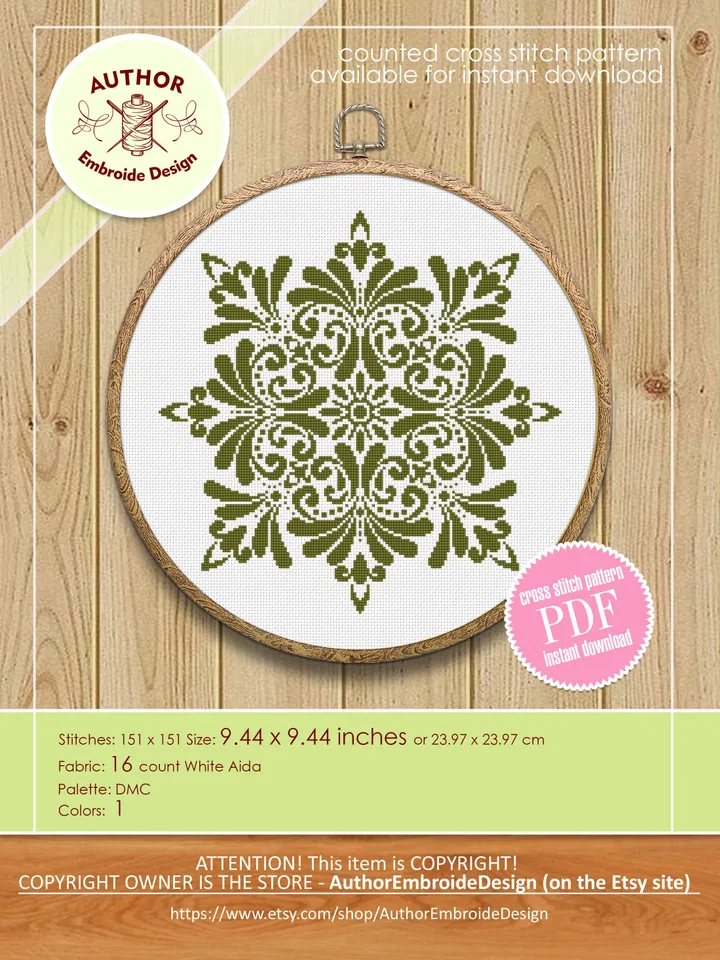Mandala cross stitch pattern PDF download, Floral mandala pattern digital PDF, Mandala ornament cross stitch chart, Mandala embroidery #M242