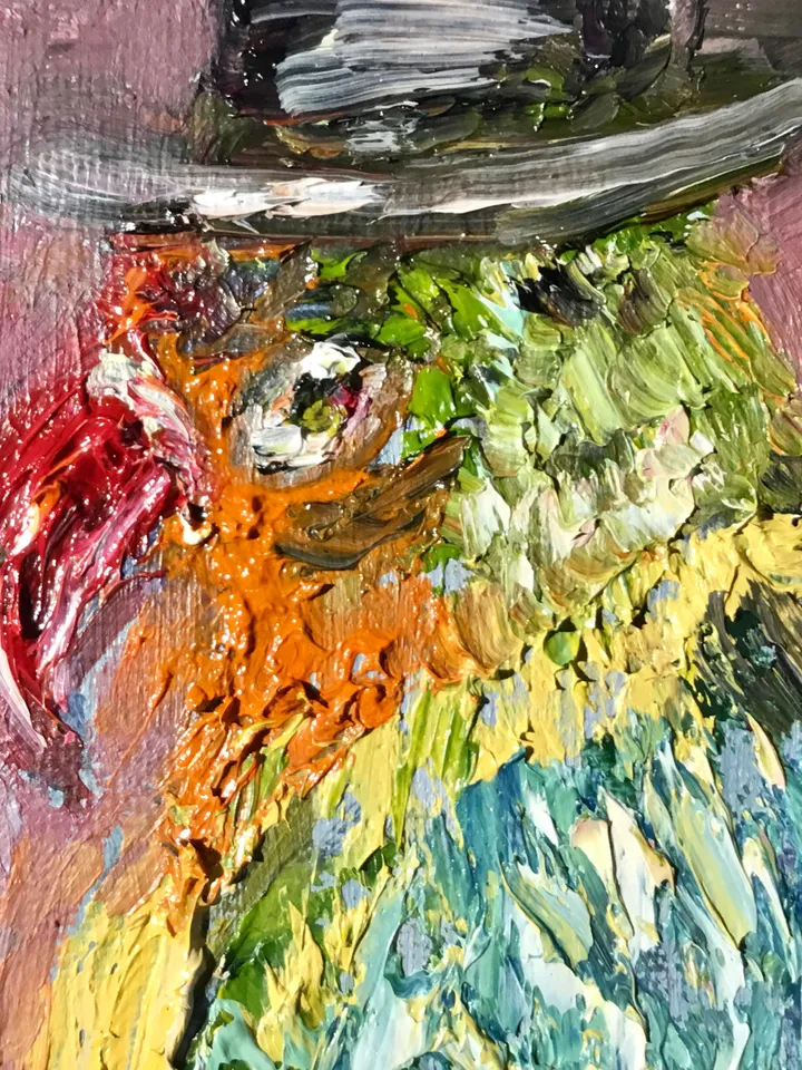 Couple of love birds diptych, parrots painting ,original oil impasto painting, small gift, wedding gift,exotic colourful birds painting.
