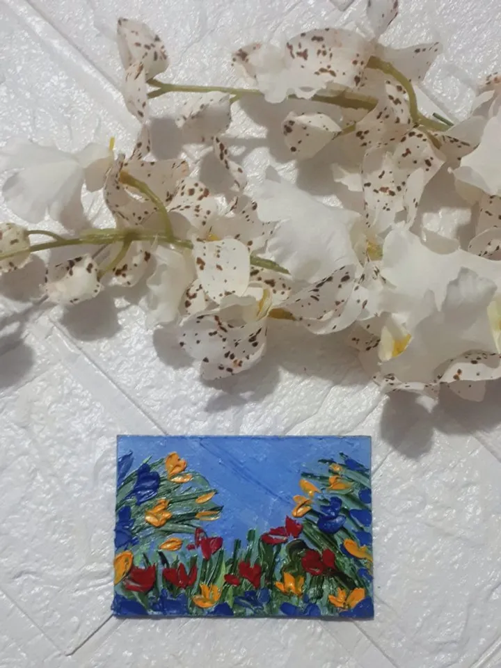 Original ACEO Floral Field, Painting Miniature Collectible Art 3D Textured Flowers Artwork