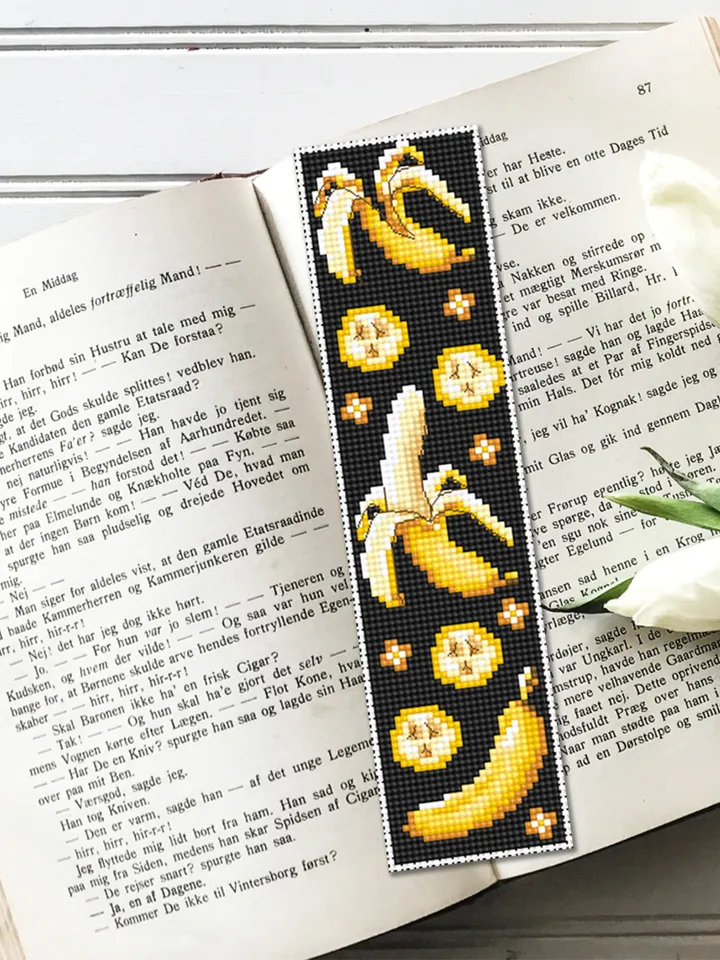 Bookmark banana cross stitch pattern PDF Tropical fruit cross stitch chart, Digital bookmark pattern instant download, Banana design #B141