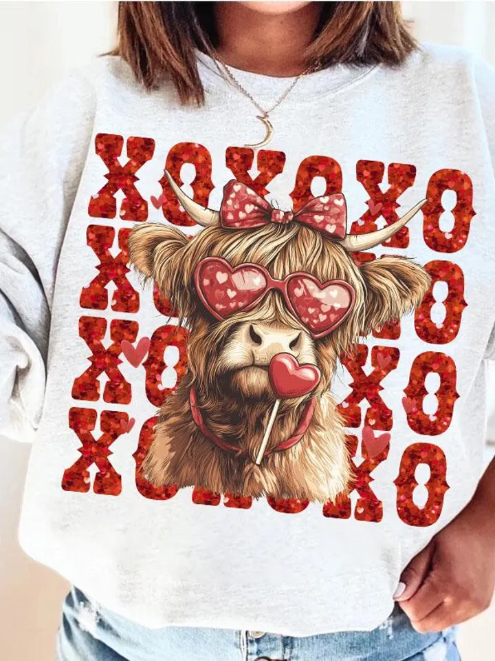 Xoxo Valentine Highland Cow Vibes Png, Valentine's Day XOXO Png, Valentine Coquette Png, Valentine Country Girl Png, Western Valentine Png