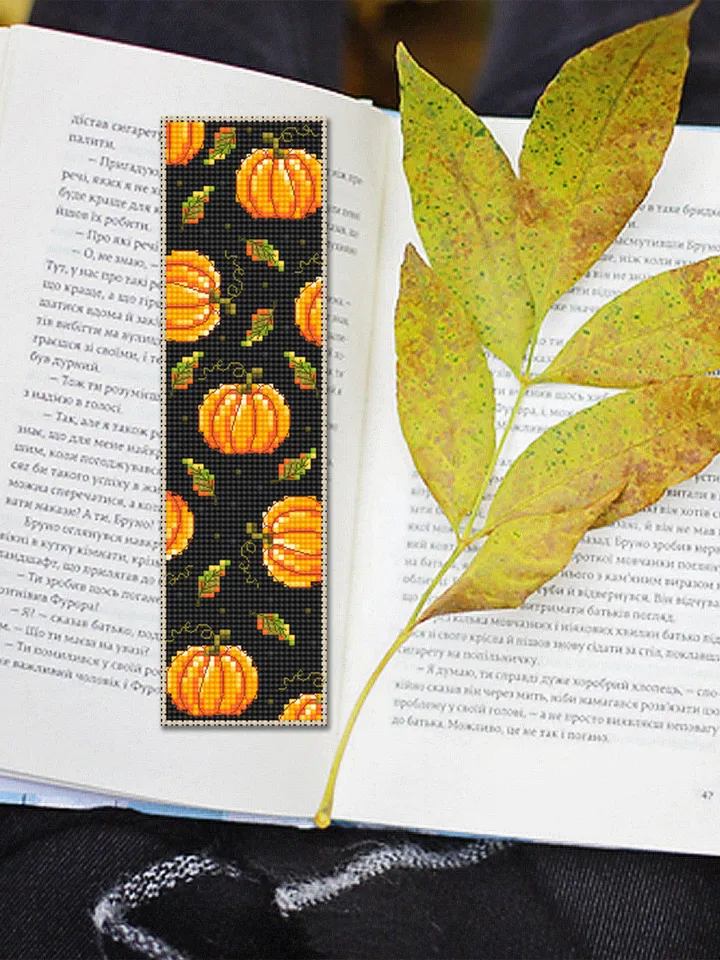 Pumpkin fall bookmark cross stitch pattern PDF download Pumpkin cross stitch chart Handmade bookmark digital pattern Autumn embroidery #B228