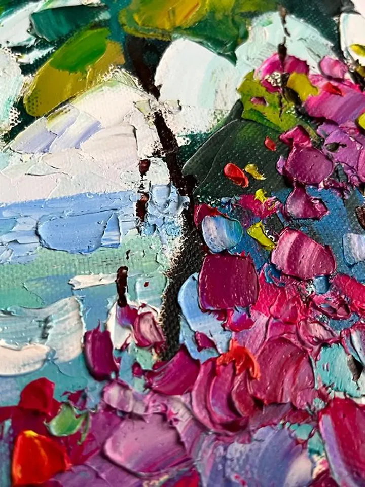 Bali Painting Original Art Seascape Art Impasto Oil Painting Palm Artwork