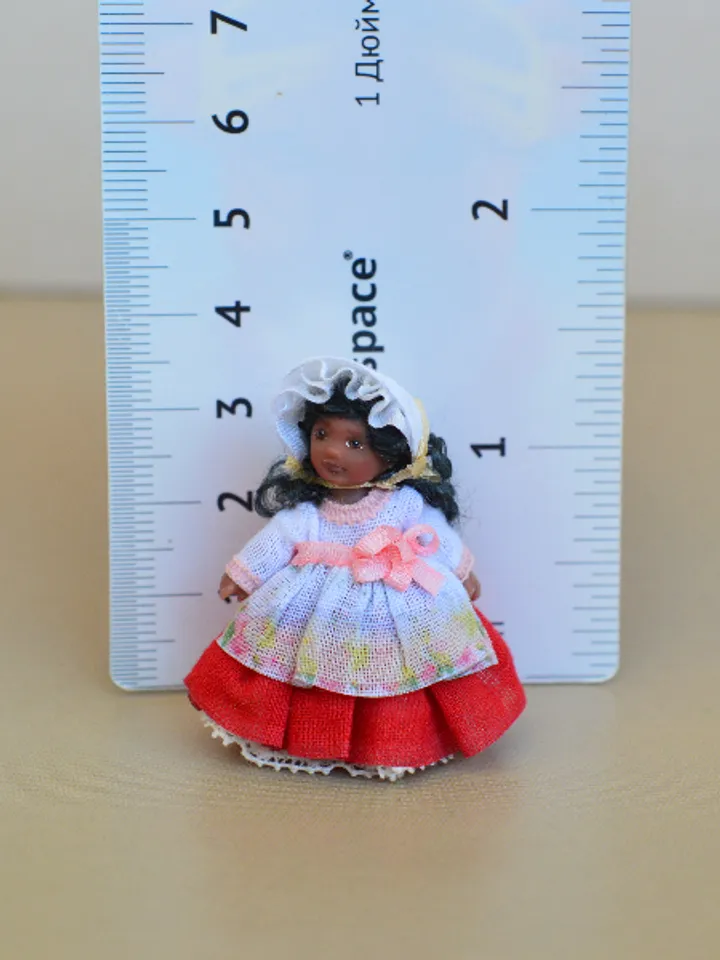 Miniature doll in 24th scales. Handmade doll toy. Miniature for dollhouse.
