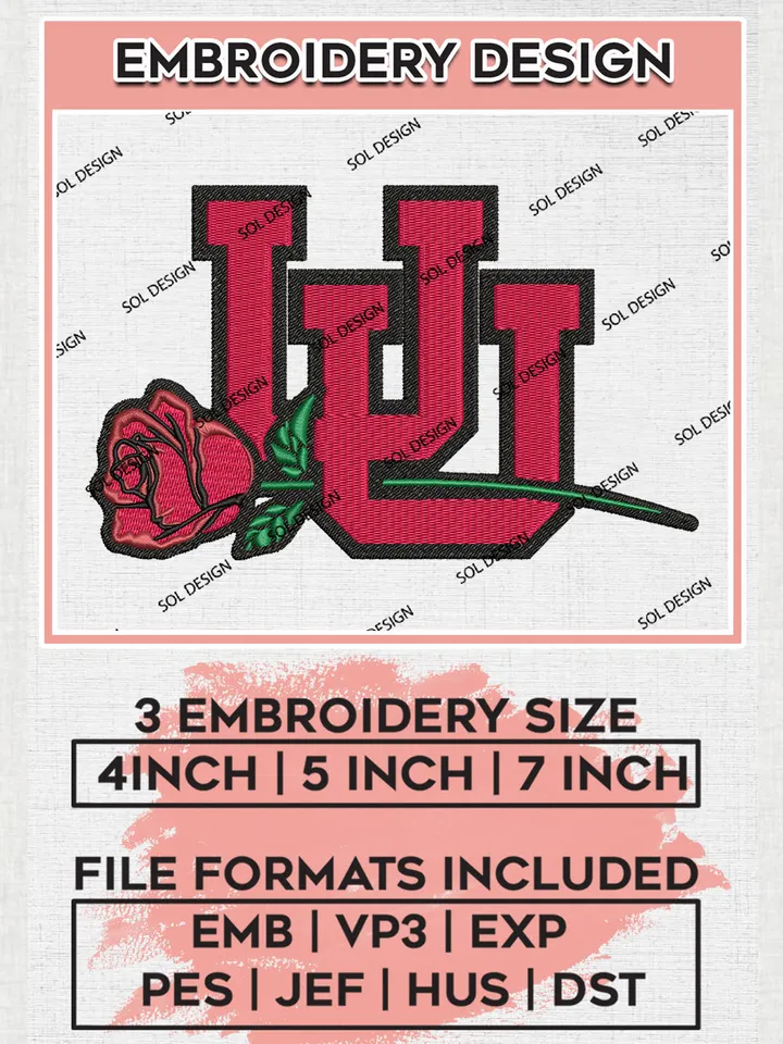 NCAA Utah Utes Team Flower Logo Embroidery Design Files, NCAA Utah Utes Machine Embroidery, NCAA Teams, 3 sizes, NCAA Machine embroidery designs, Digital Download