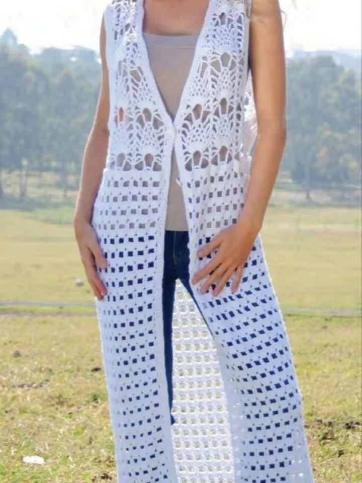 Waistcoat crochet pattern, long waistcoat crochet, women summer waistcoat pdf